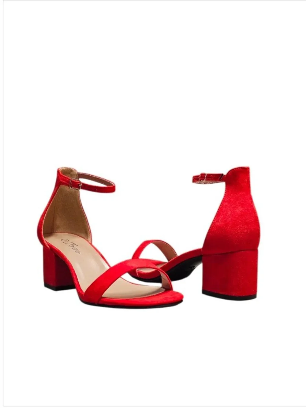 Red Block Heel Sandals With Ankle Strap Womens Shoes Open Toe Design Elegant & - Picture 5 of 14